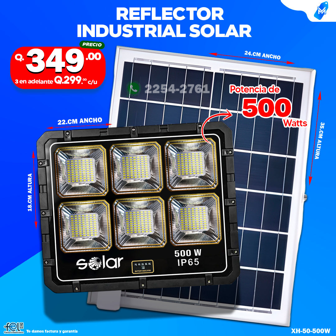 Reflector Industrial Solar de 500 Watts, Resistente y Práctico 💪🔆🌞✨🔦