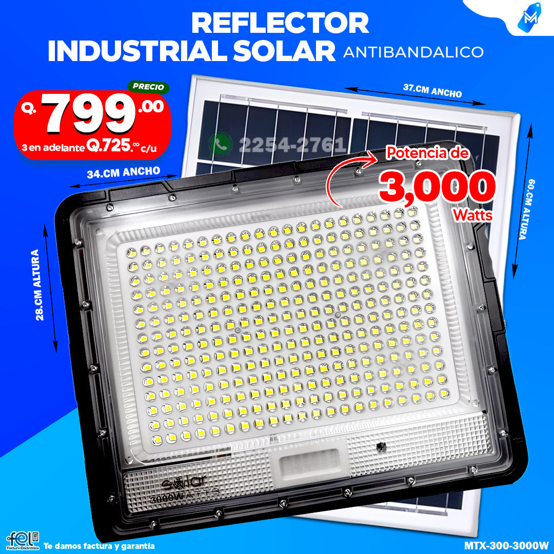 Reflector Industrial Solar Antibandálico de 3,000 -2,000 - 1,500 -1,000 Watts 🔆💪🌞🏡✨