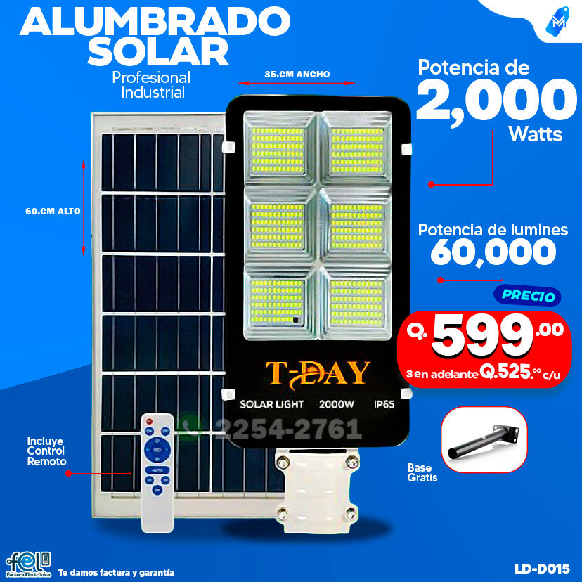 Alumbrado Solar Profesional con Panel Independiente de 2000 Watts