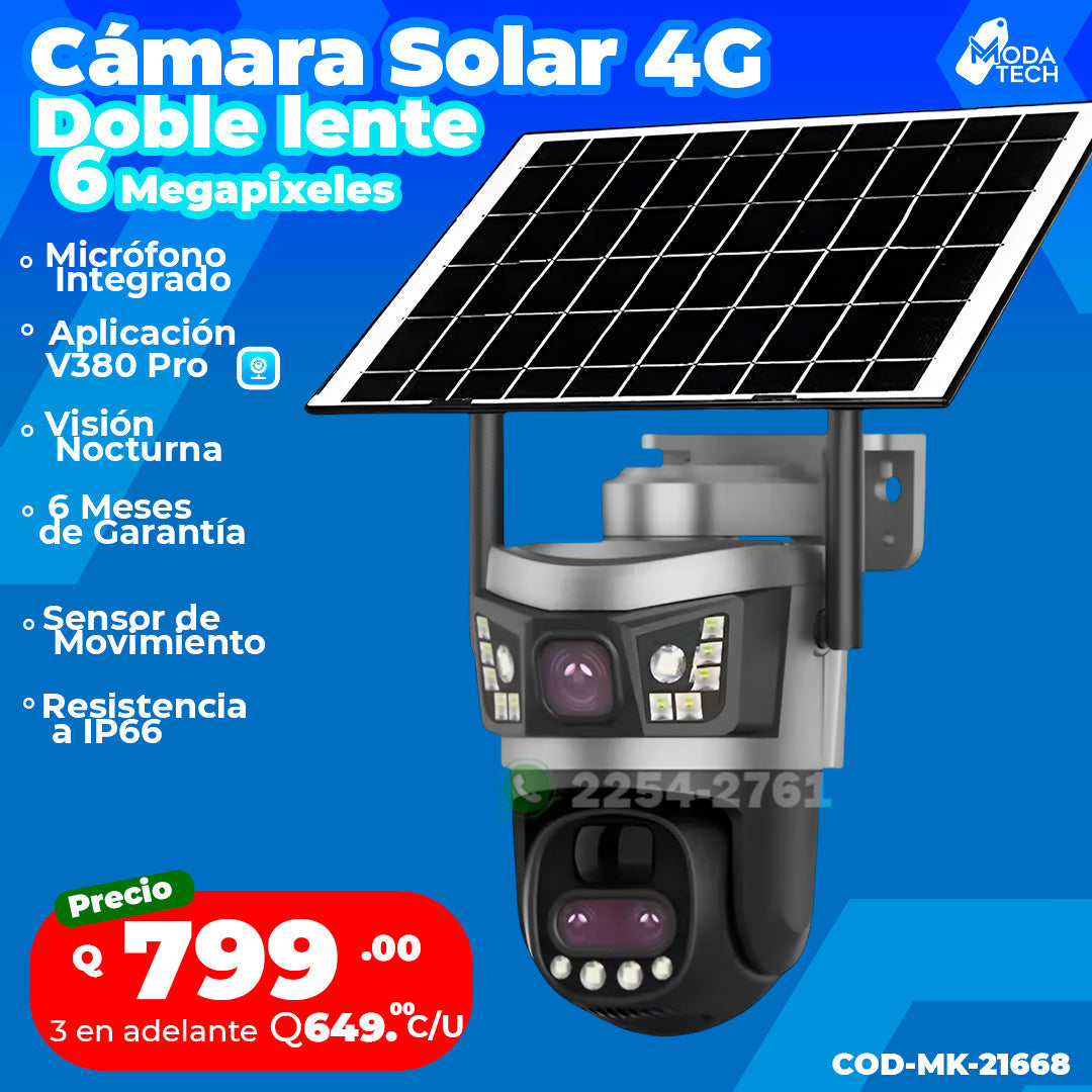 Cámara Solar 4G Doble Lente 6 Megapixeles