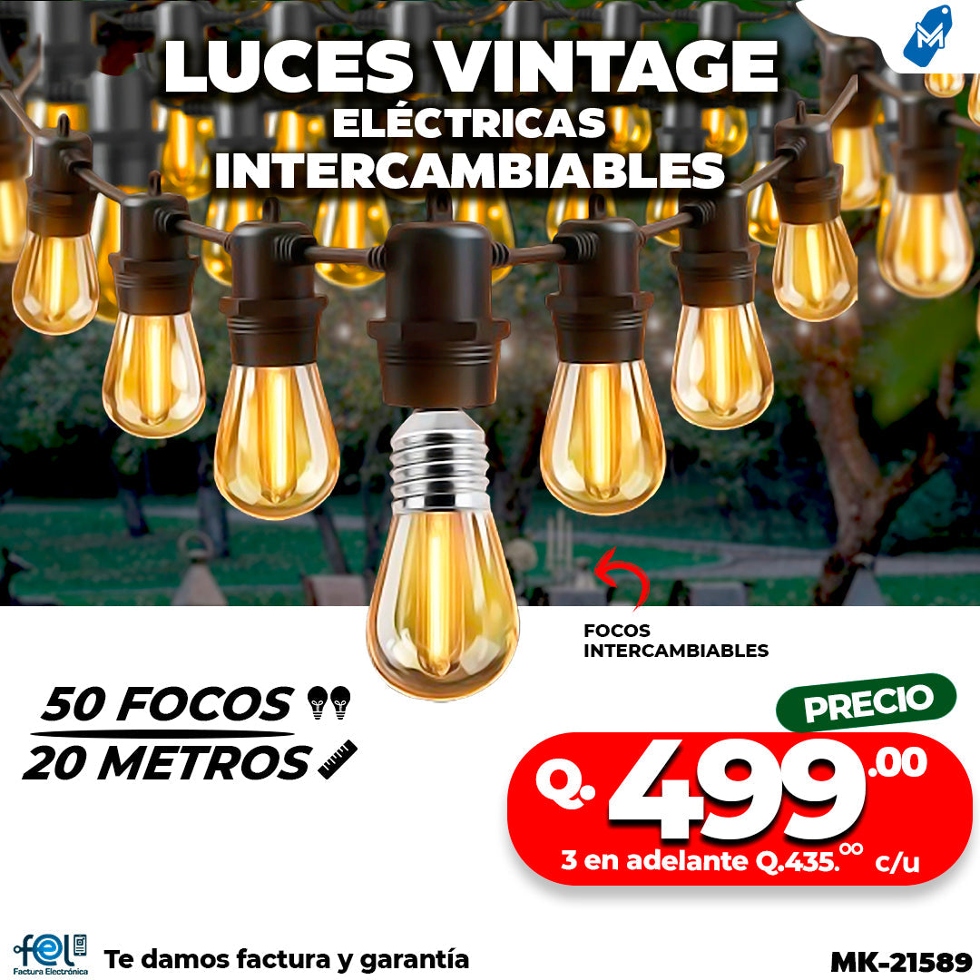 🔥✨ LUZ VINTAGE DE 50 FOCOS | 20 METROS