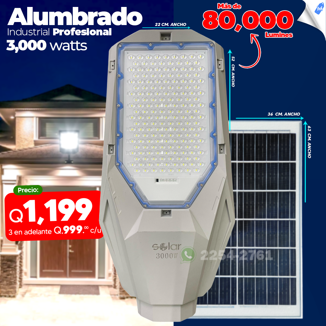 Alumbrados Solares Profecionales de Alta Potencia de 3,000 watts