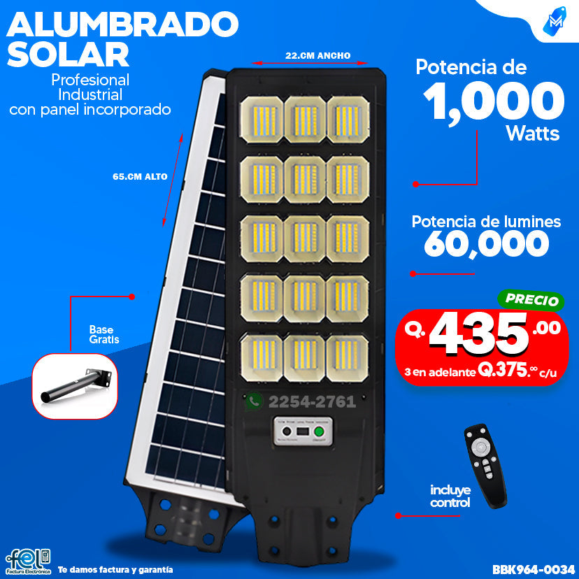 Alumbrado Solar Industrial 1,000 WATTS 💡🔆