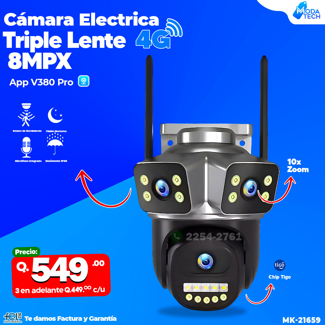 Cámara electrica chip 4G de 8MPX
