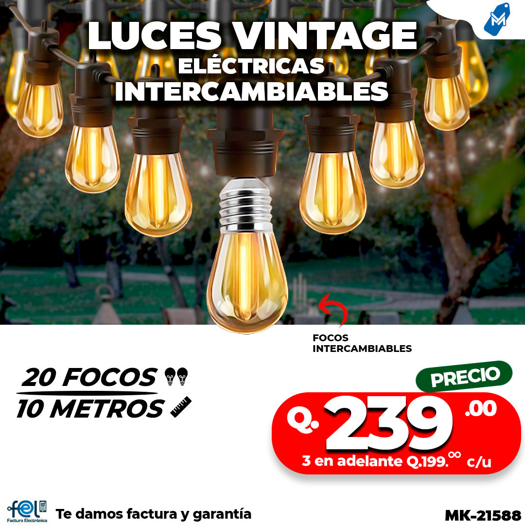 🌃🌿 LUZ VINTAGE DE 20 FOCOS | 10 METRO