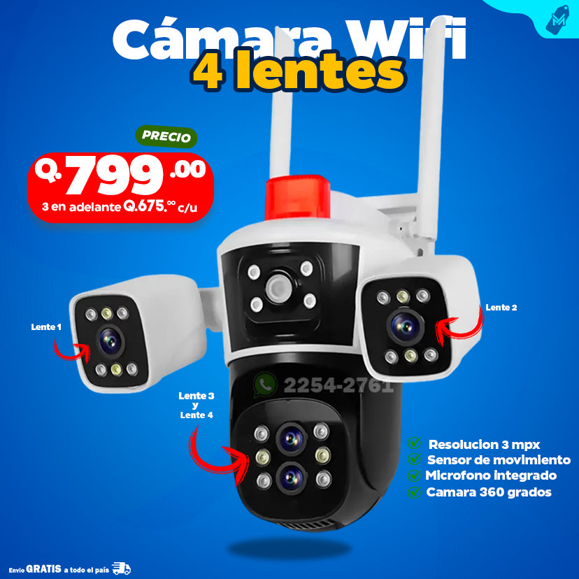 Cámara Wifi 3MP de 4 lentes Ip 66