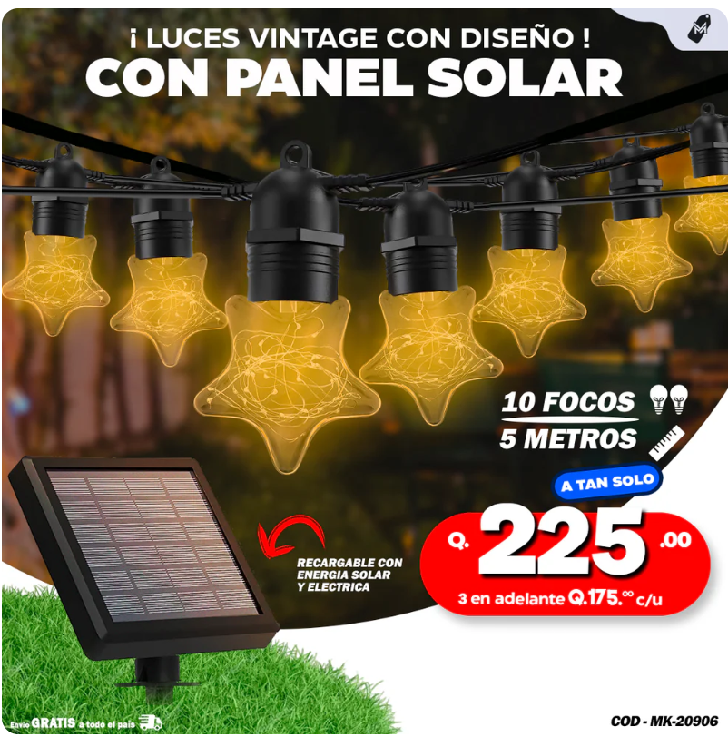 Focos Vintage Solares con Diseño para interiores y exteriores