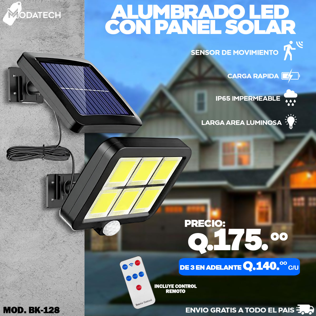 Mini Reflector led con panel solar con cable de 5 mts