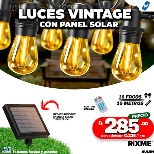 Focos Vintage Solares 16 Focos Y 15 Metros De Doble Funcion
