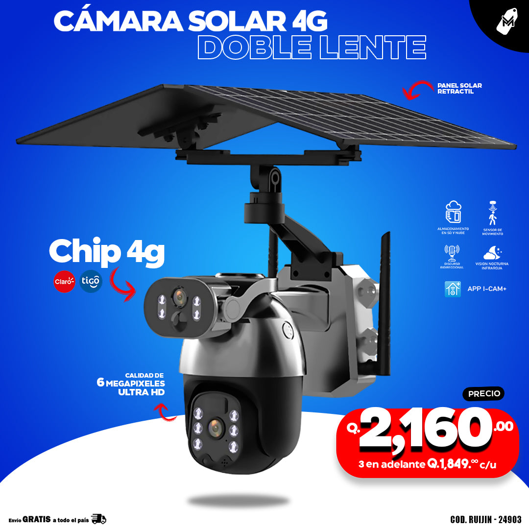 Cámara Solar con Chip 4g 6 megapixeles Doble lente