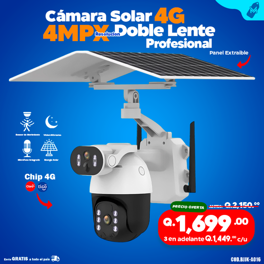 Cámara Solar con Chip 4g 6 megapixeles Doble lente