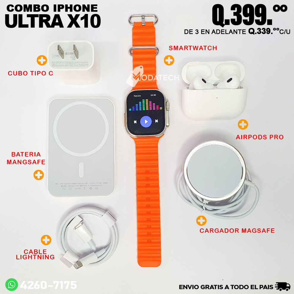 Smartwatch X10 Ultra - Combo completo de IPhone