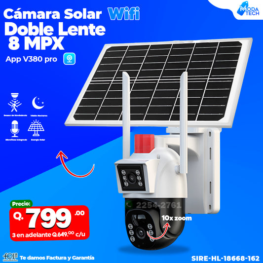 📸🔆 CÁMARA SOLAR WIFI – DOBLE LENTE 8 MPX