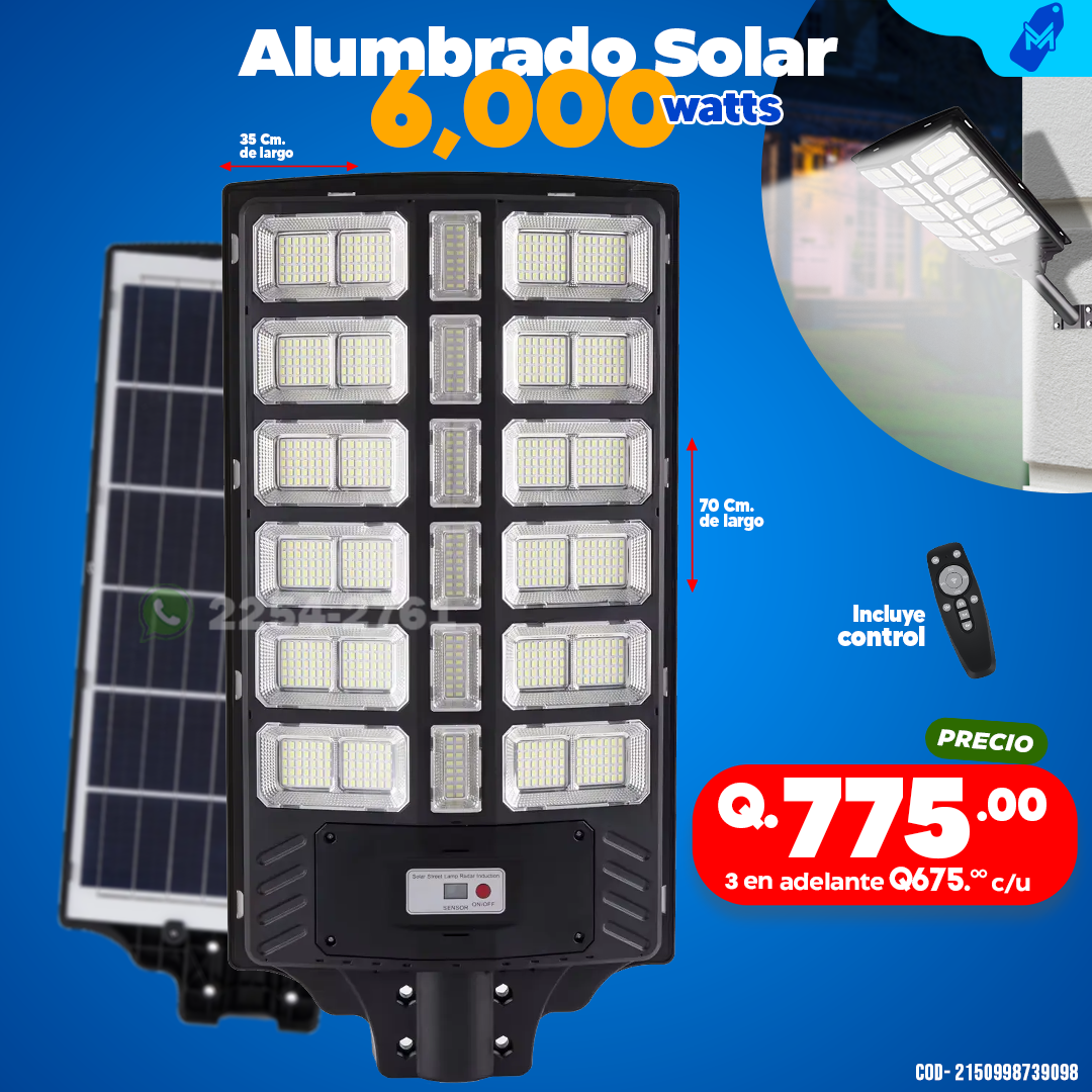 Alumbrados Solares Profesionales Industriales con Panel solar de 6000 watts