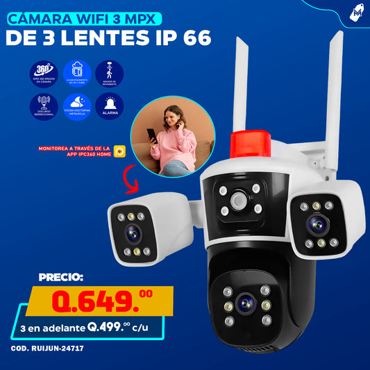 Cámara Wifi 3MP de 3 lentes Ip 66