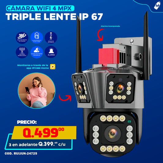 Cámara Wifi 4 MPX Triple Lente IP 67