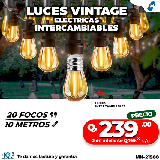🌃🌿 LUZ VINTAGE DE 20 FOCOS | 10 METRO