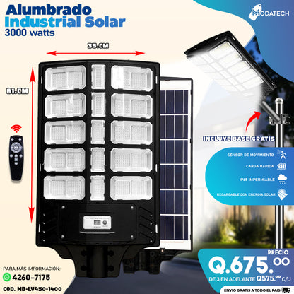 Alumbrados Solares Profesionales Industriales con Panel solar 3,000 watts